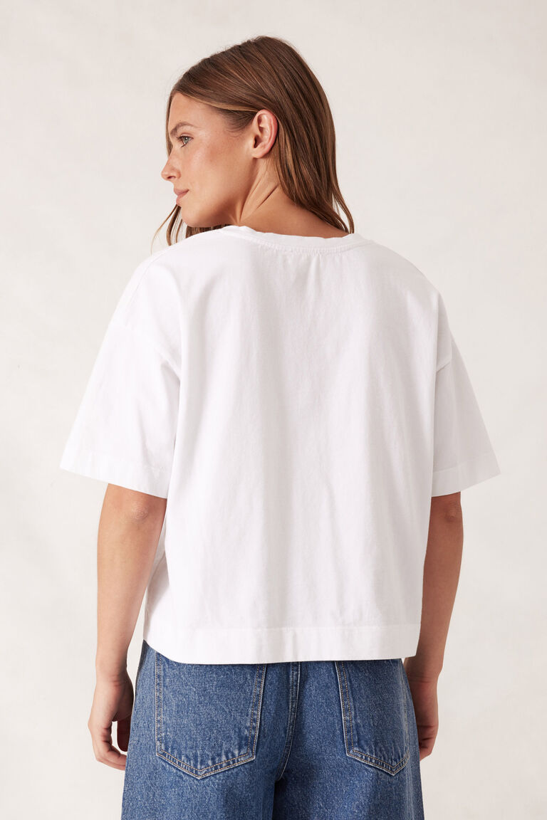 Boxy V Neck White Tee