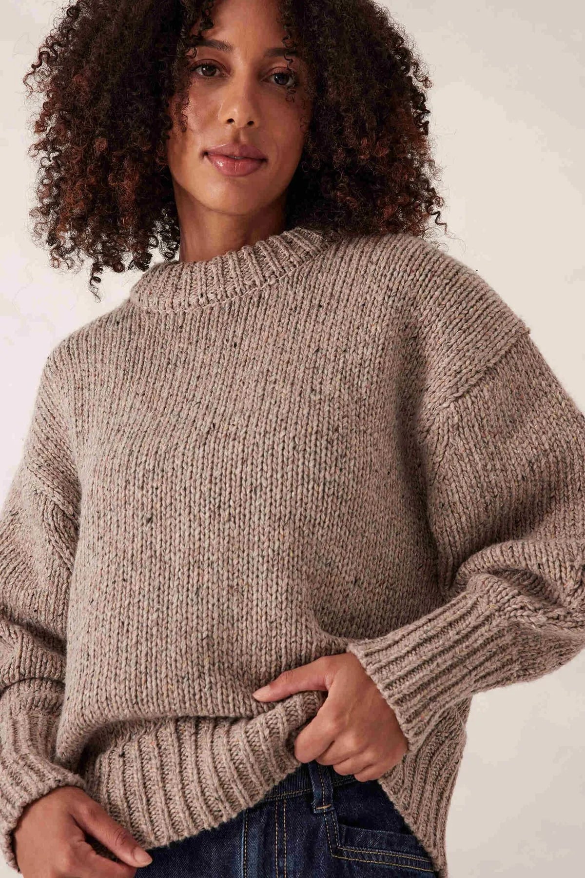 Lofty Knit Crew Taupe Fleck