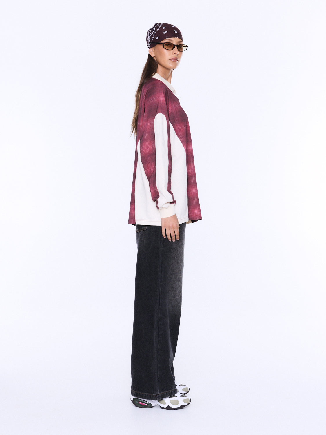 Josie Long Sleeve Polo Burgundy Check