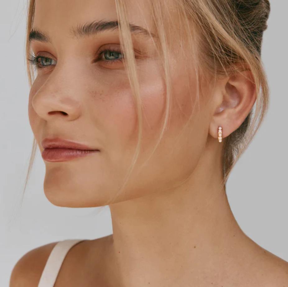 Ivory Opal Crystal Huggies