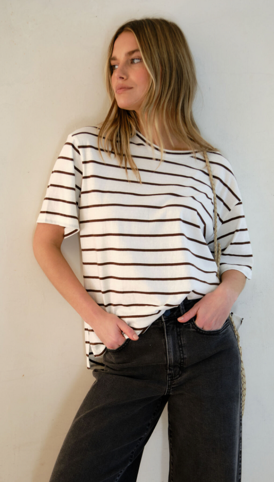 Stevie Slouchy Tee - Choc/Vanilla