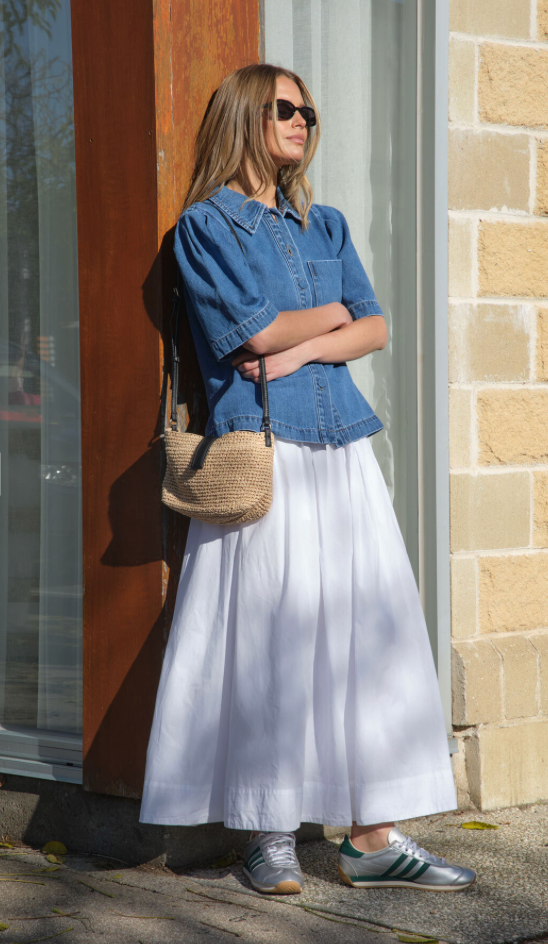Dylan Pleat Sleeve Denim Shirt - Fresh Indigo