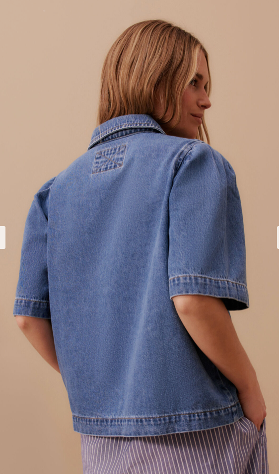 Dylan Pleat Sleeve Denim Shirt - Fresh Indigo
