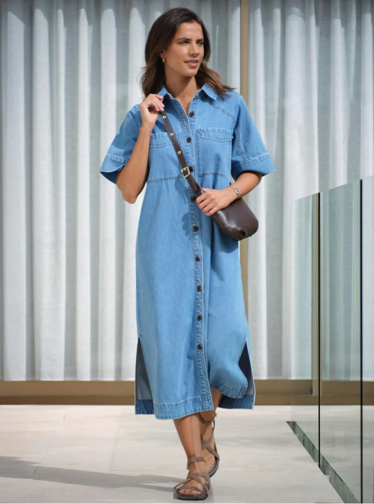 Ava Short Sleeve Yoke Detail Midi Dress