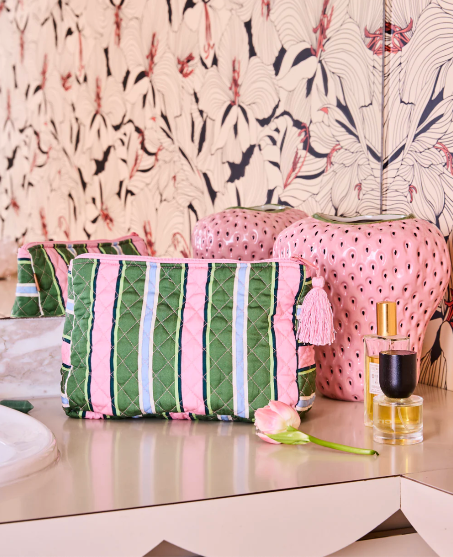 Cactus Stripe Quilted Cotton Toiletry Purse