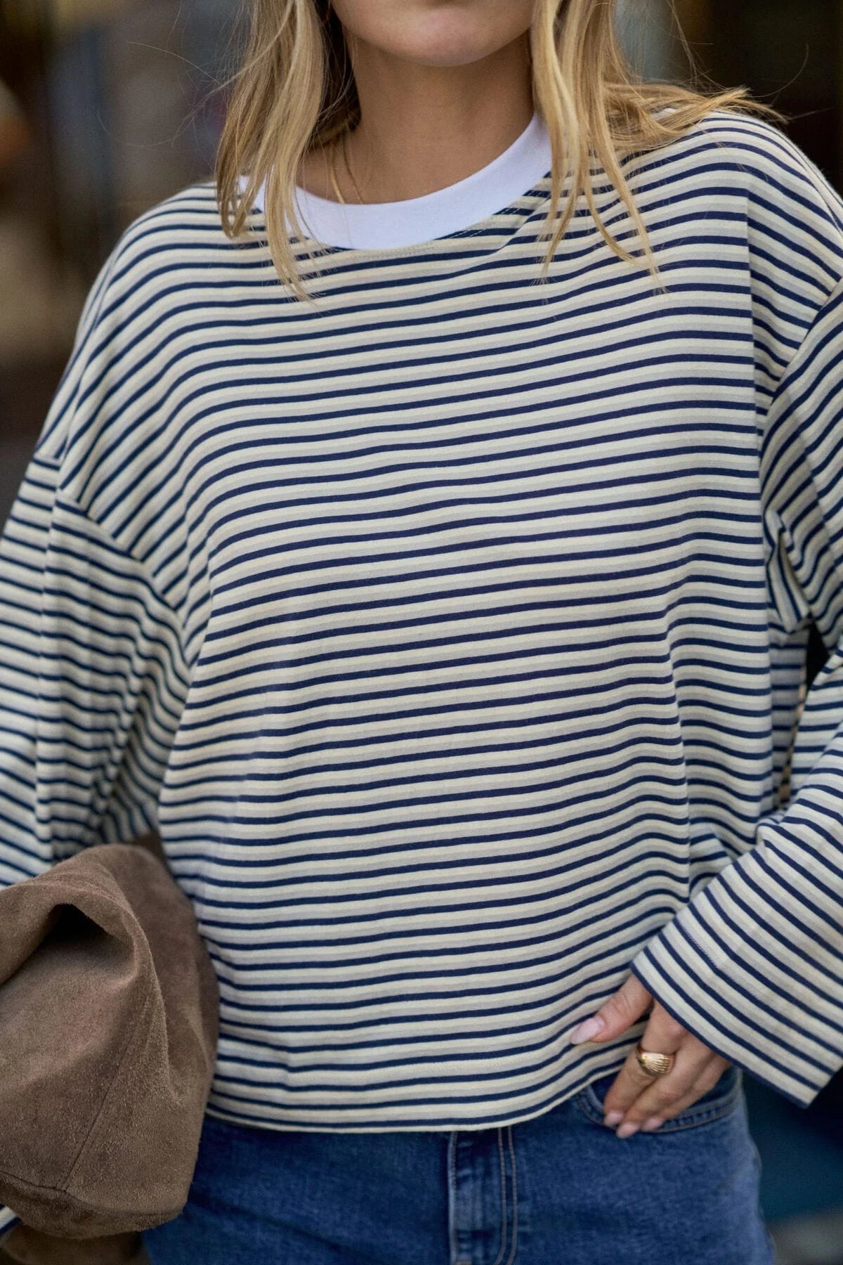 Beau Long Sleeve Slouchy Tee Heritage Navy stripe