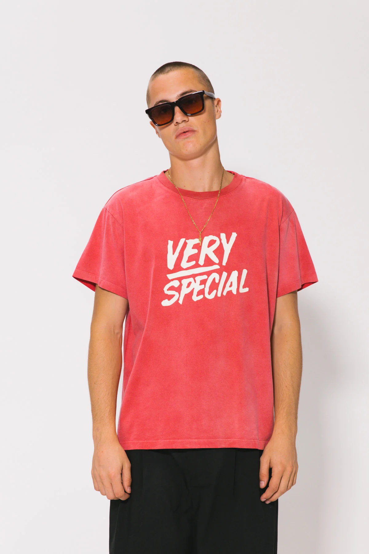 Washed Red Stacked Logo Tee