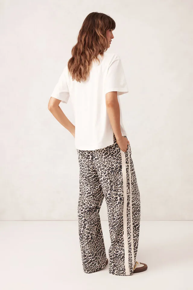 Relaxed Drawstring Pant Leopard Linen Blend