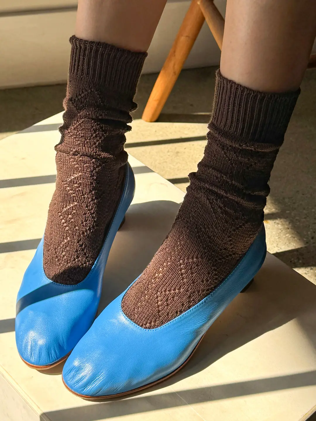 Modal Eyelet Socks - Brown