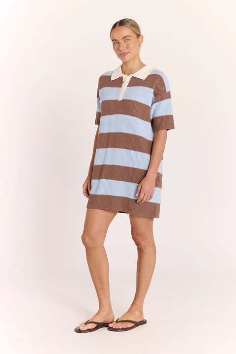 Bree Knitted Dress - Blue Cocoa Stripe