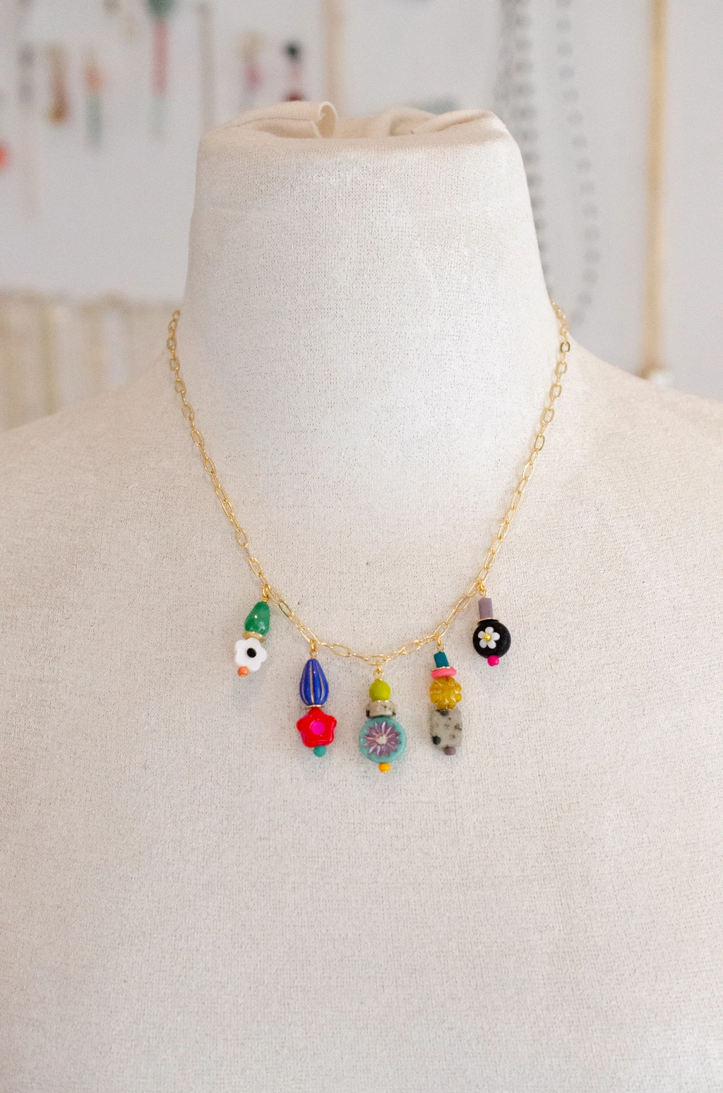 Colourful Beaded Charm Necklace