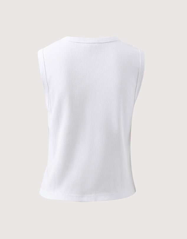 Lyla Button Through Rib Tank White