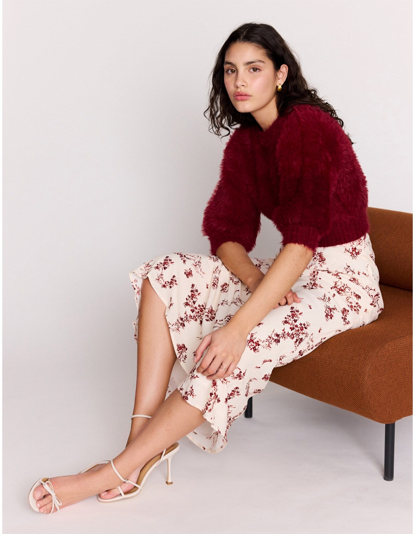 Lola Fluffy Knit Top Dark Red