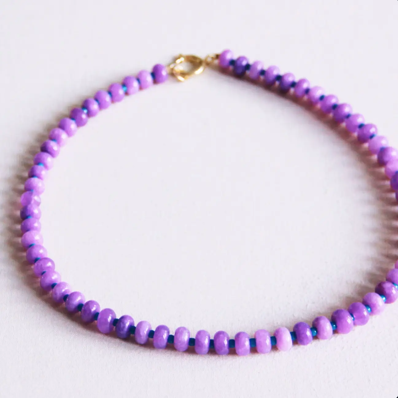 Natural Stone Donut Bead Necklace Purple/Blue
