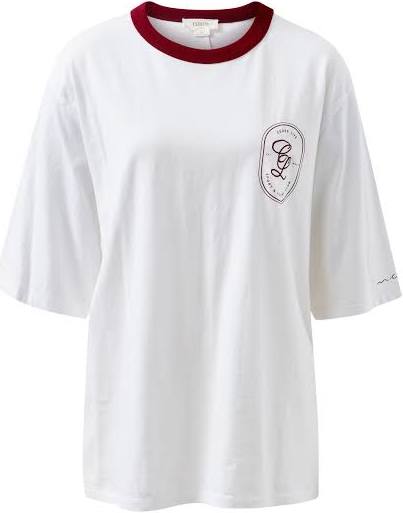 Liv Oversized Tee White Burgundy Sport Club