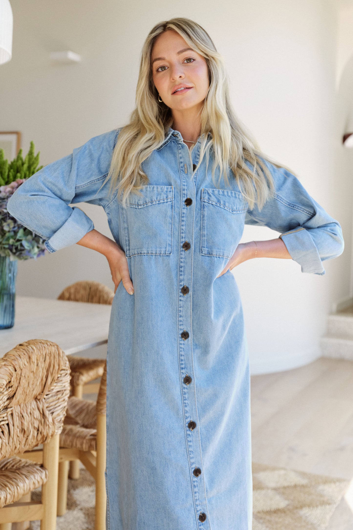 Long Sleeve Midi Dress - Vintage Blue