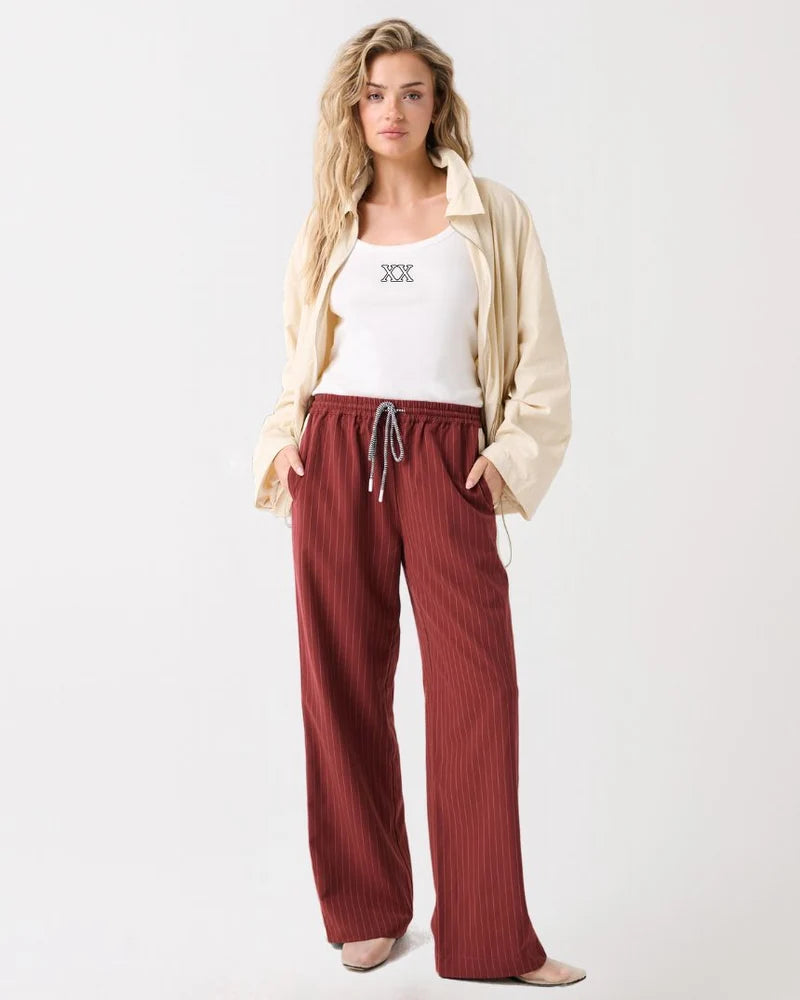 Aimee Pant raspberry pinstripe