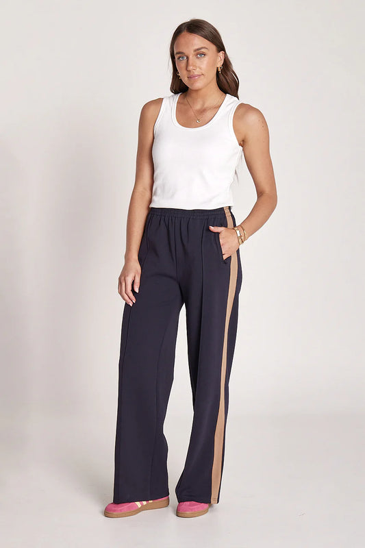 Noah Wide Pant- Navy camel Stripe