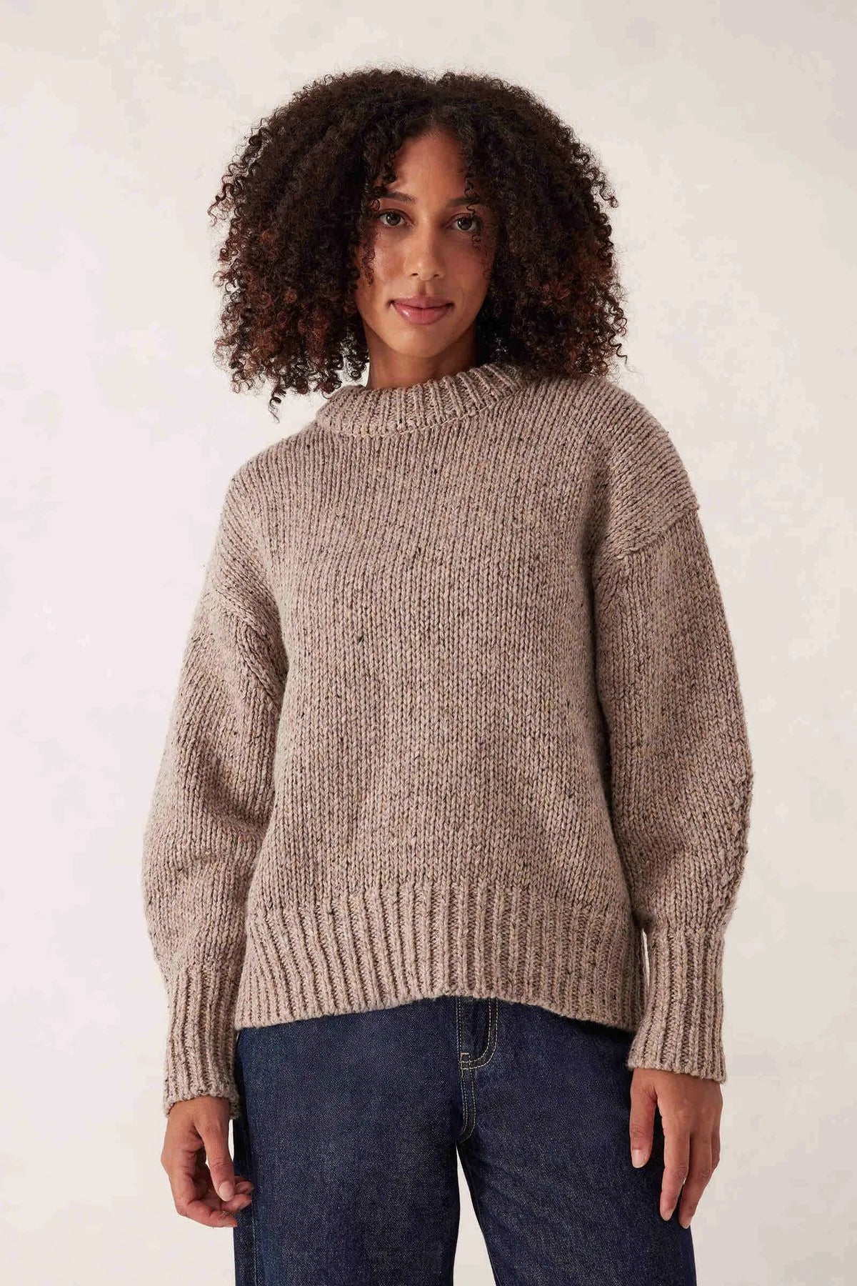Lofty Knit Crew Taupe Fleck