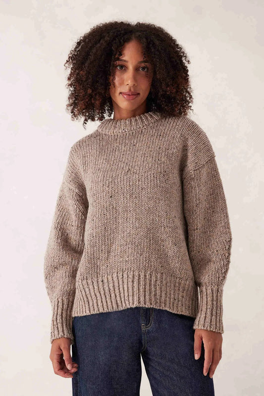 Lofty Knit Crew Taupe Fleck