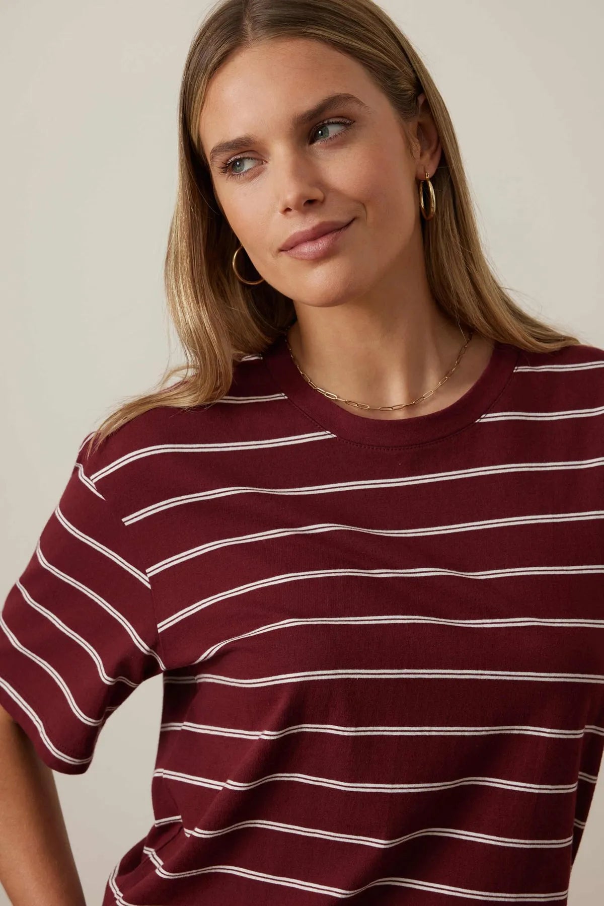 Stevie Slouchy Tee Burgundy Milk Stripe