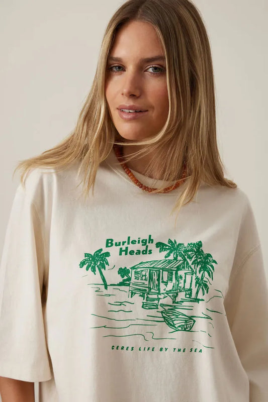 Macy Print Tee Buff Burleigh Heads
