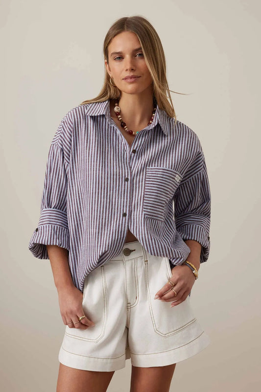 Miya Shirt Wine Blue Small Stripe