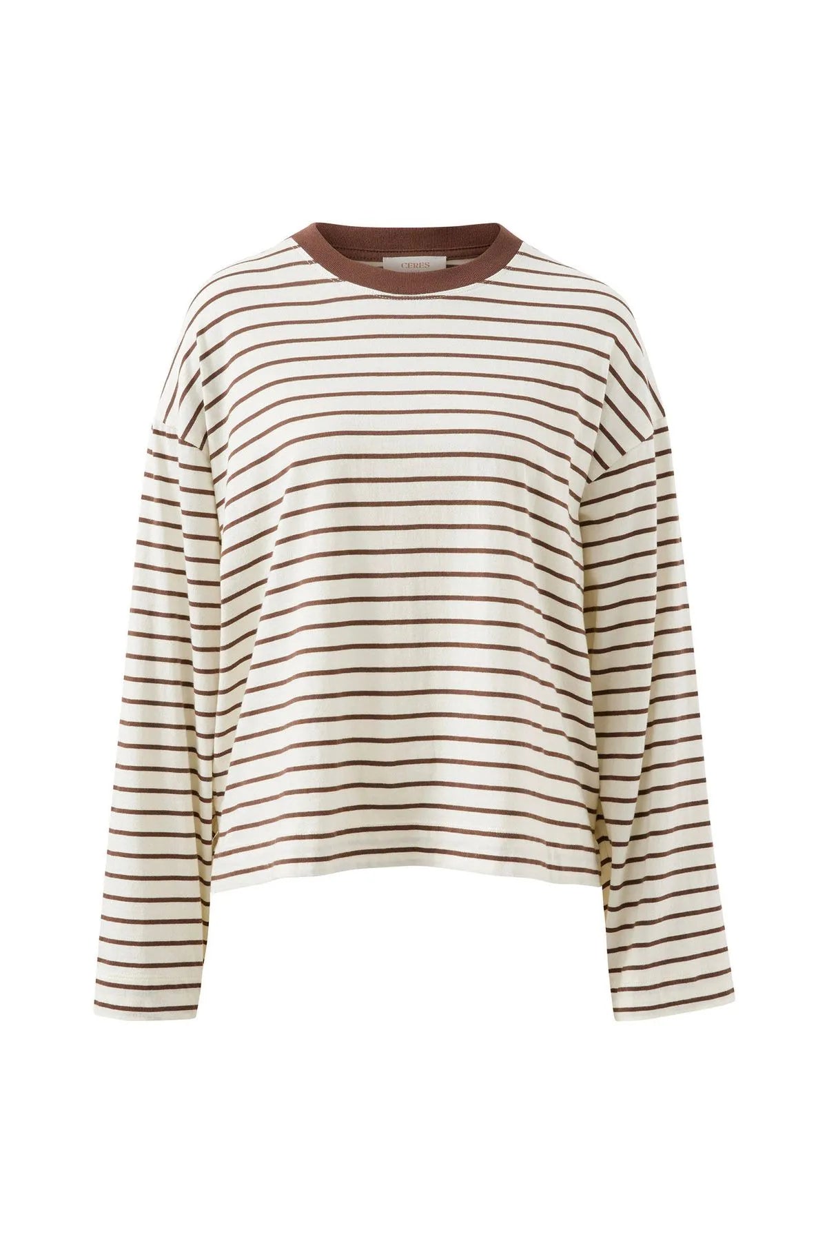 Beau Long Sleeve Slouchy Tee Milk Brunette Stripe