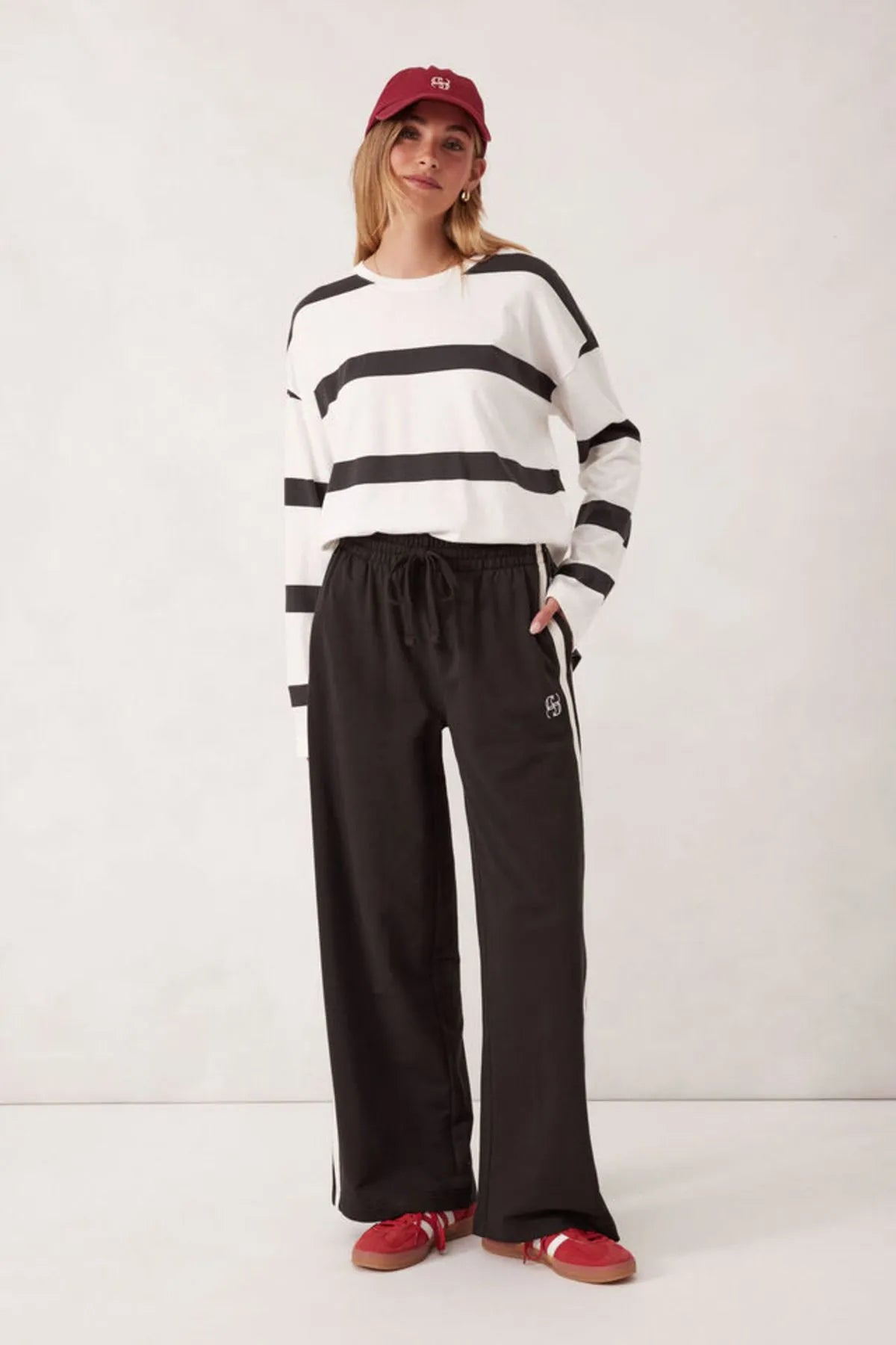 Gigi Wide Leg Terry Trackpant /Phantom Side Stripe