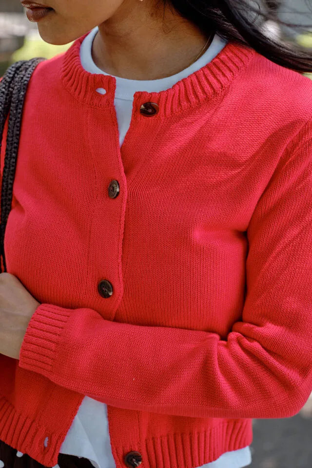 Nelly Long Sleeve Knit Cardi Fiery Red