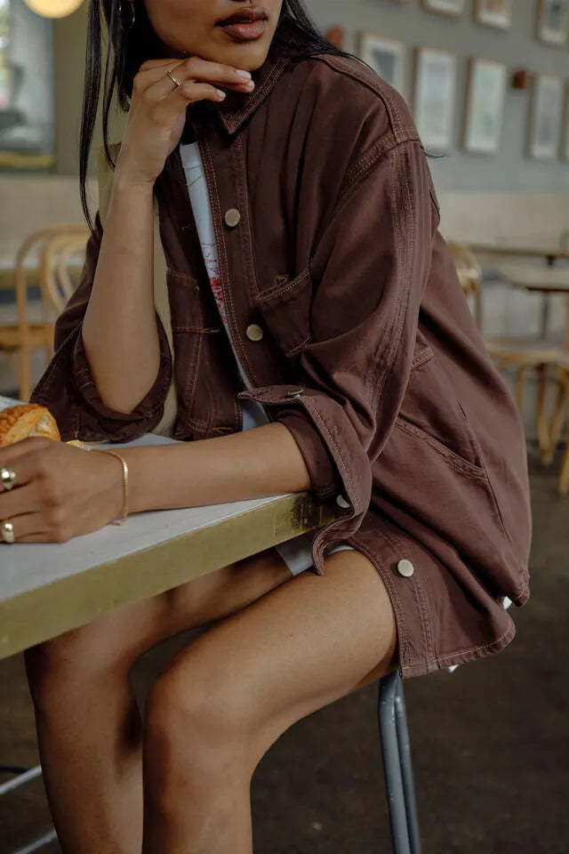 Bobbi Side Pocket Denim Shacket Chocolate