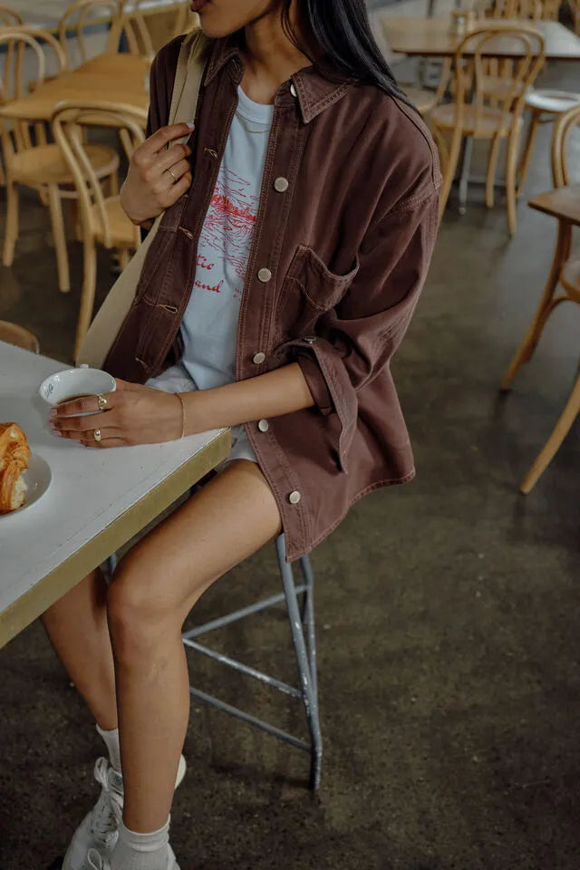 Bobbi Side Pocket Denim Shacket Chocolate