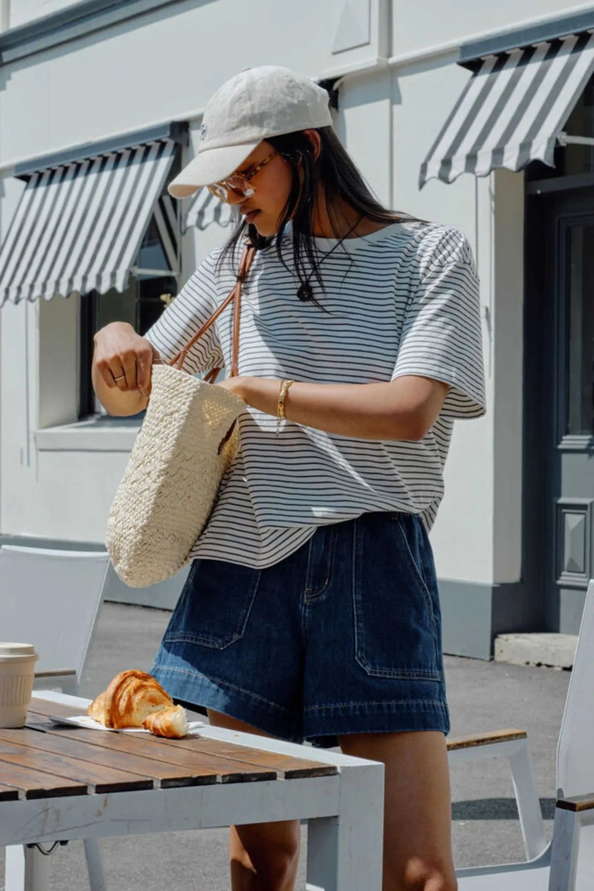 Stevie Slouchy Tee Phantom Fine Stripe