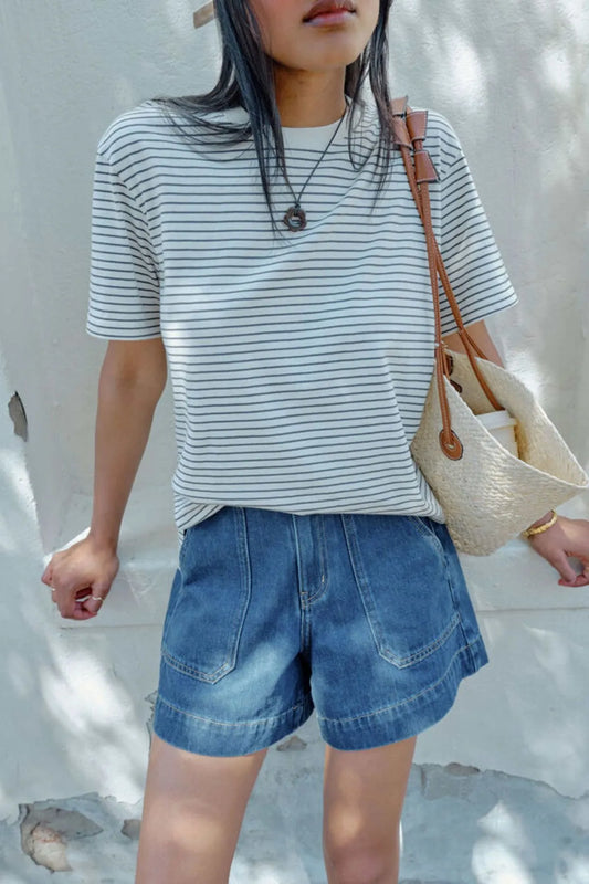 Stevie Slouchy Tee Phantom Fine Stripe