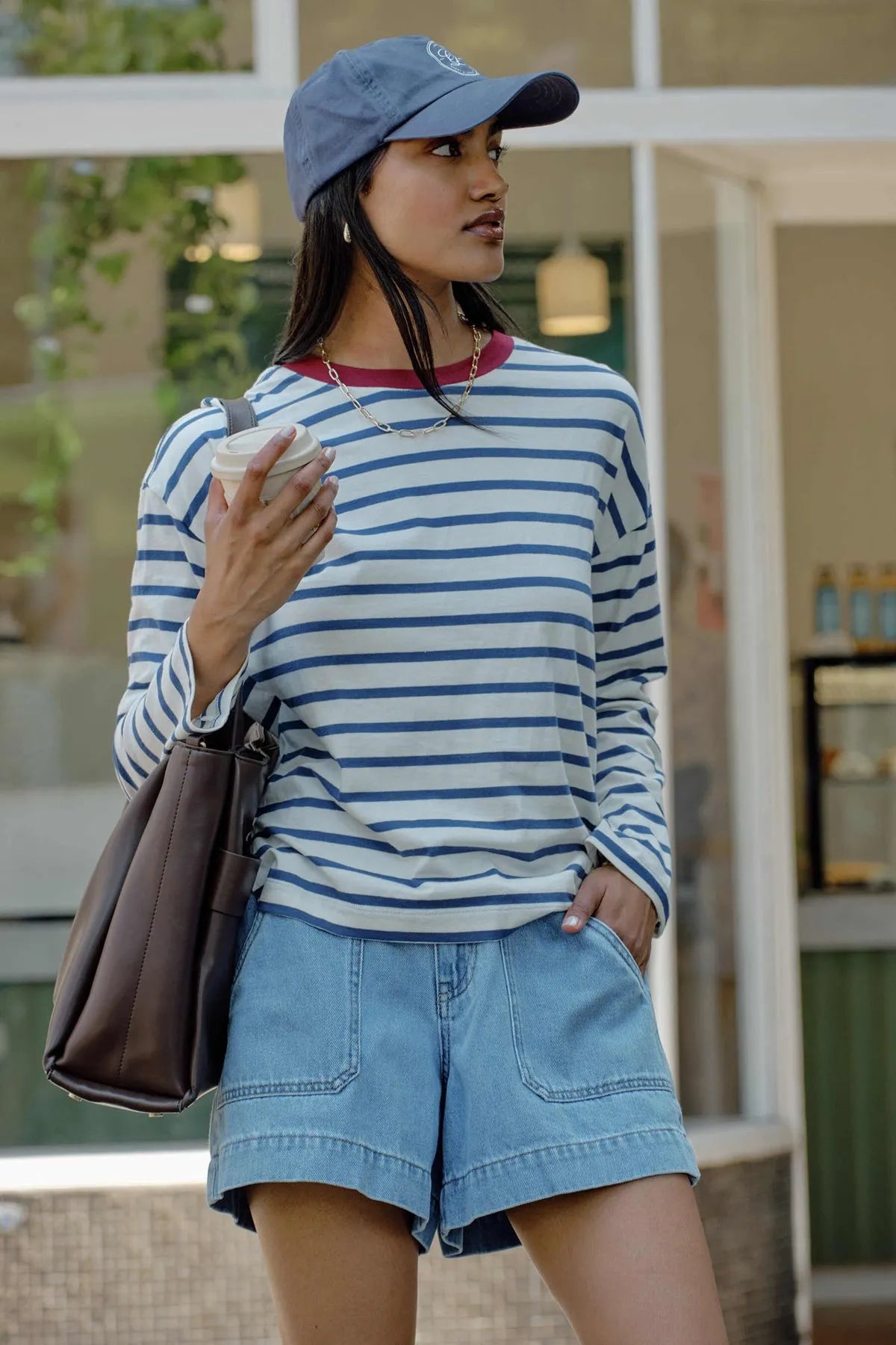 Scout Slouchy Long Sleeve Tee Milk Blue Stripe