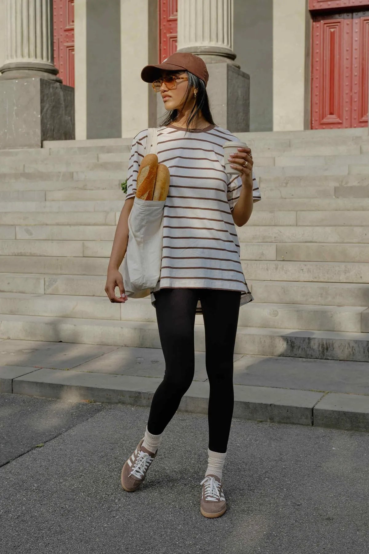 Lola Longline Step Hem Tee Buff Stripe