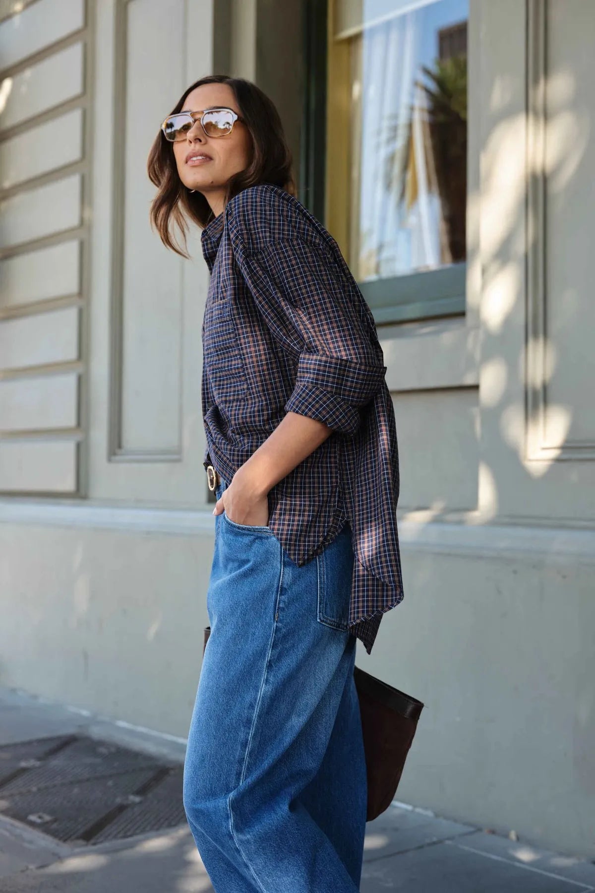Peta Oversized Shirt - Navy Check