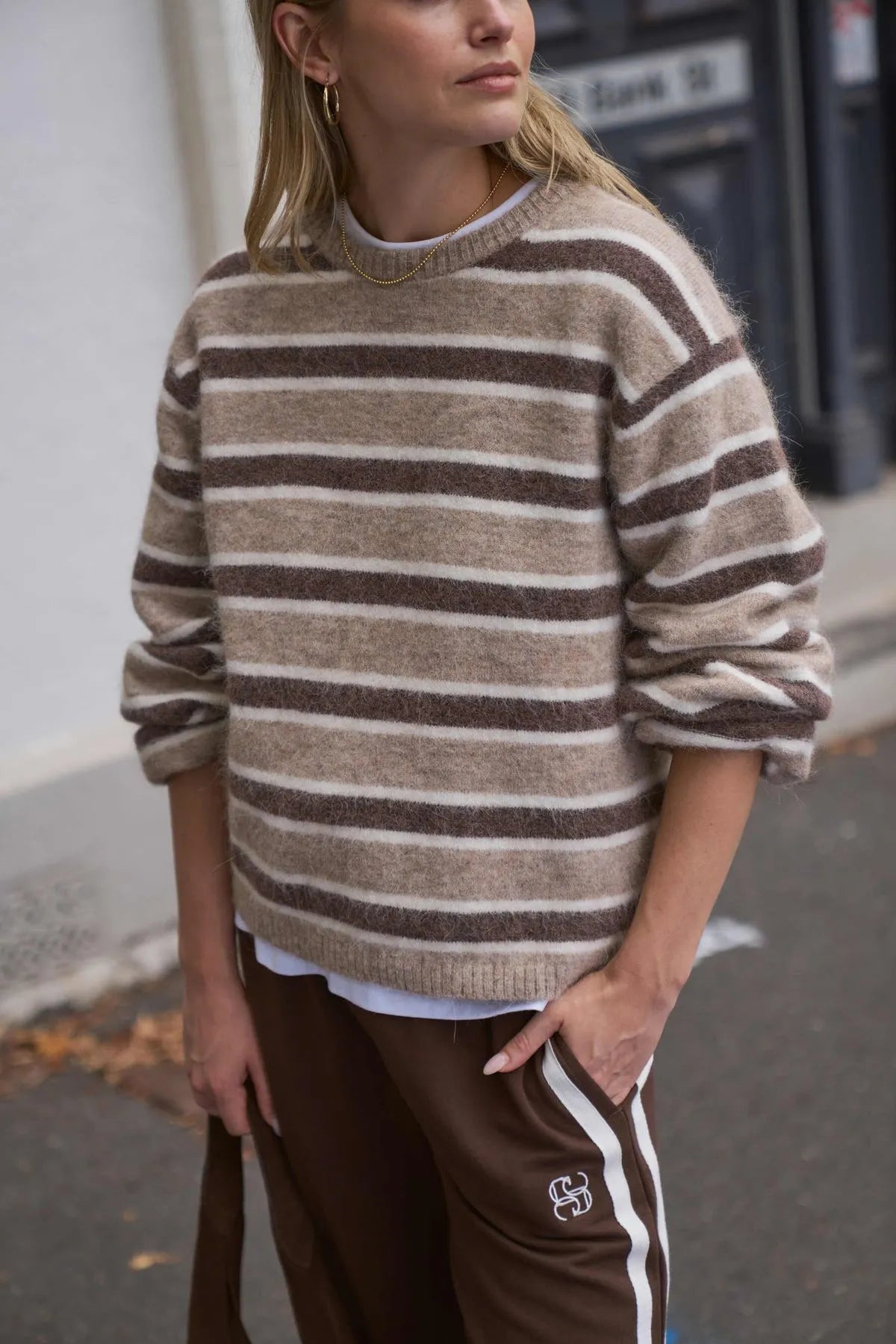 Bonnie Lofty Knit oat marle stripe