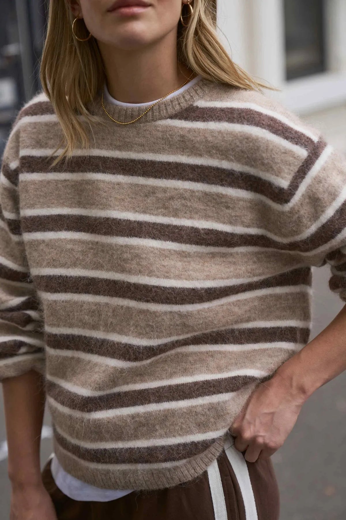 Bonnie Lofty Knit oat marle stripe