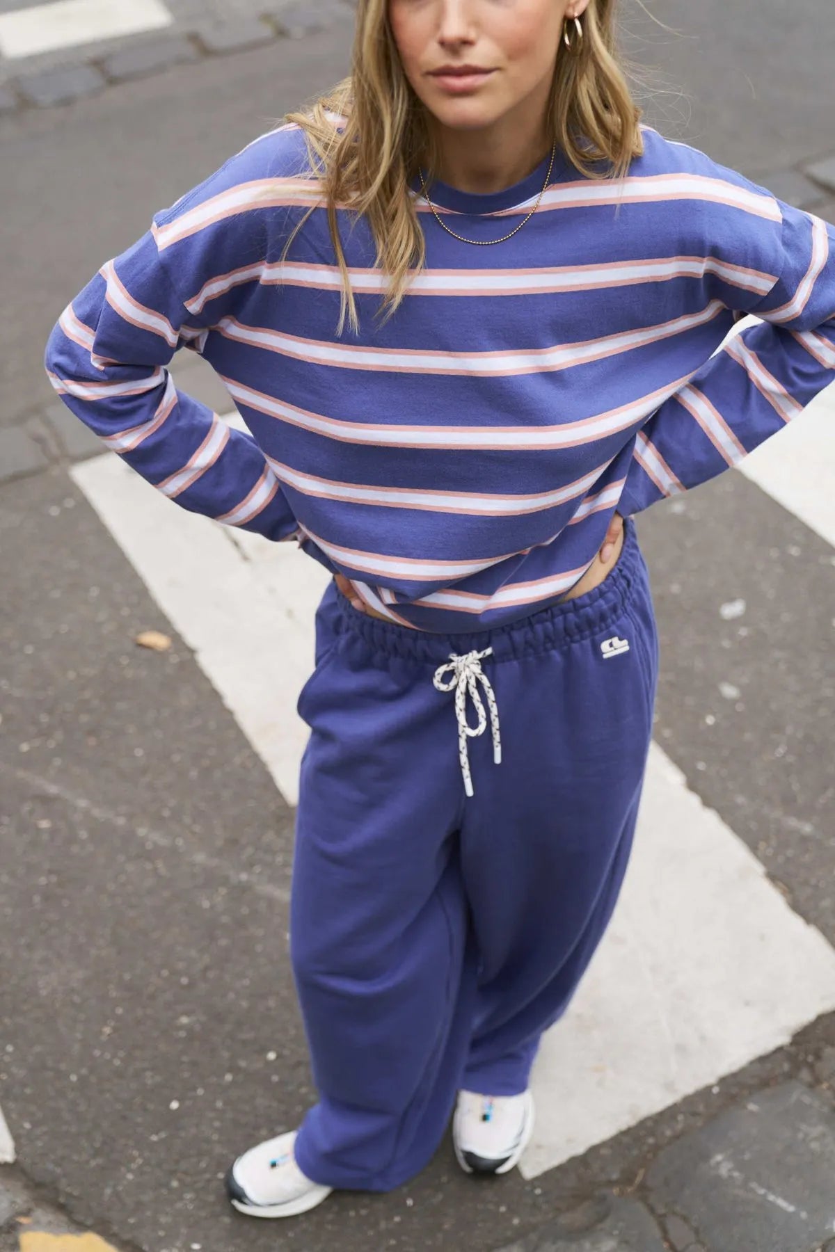 Beau Long Sleeve Slouchy Tee washed navy/pink clay