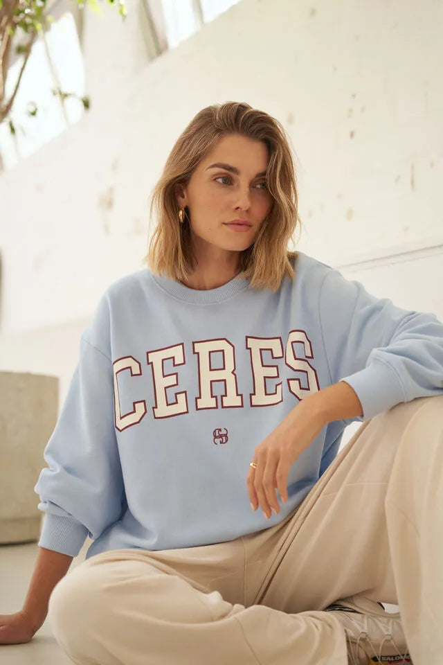 Isla Oversized Slouch Crew China Blue