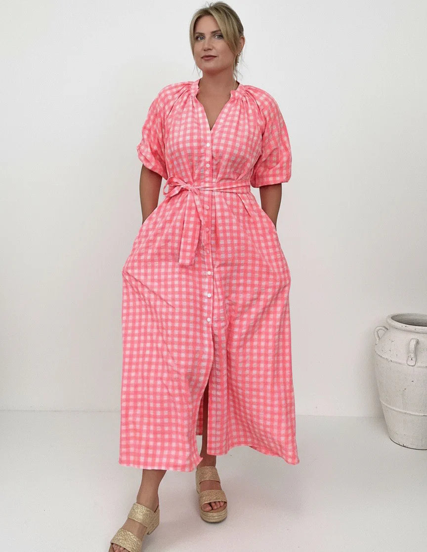 Gingham Dress Neon Rouge