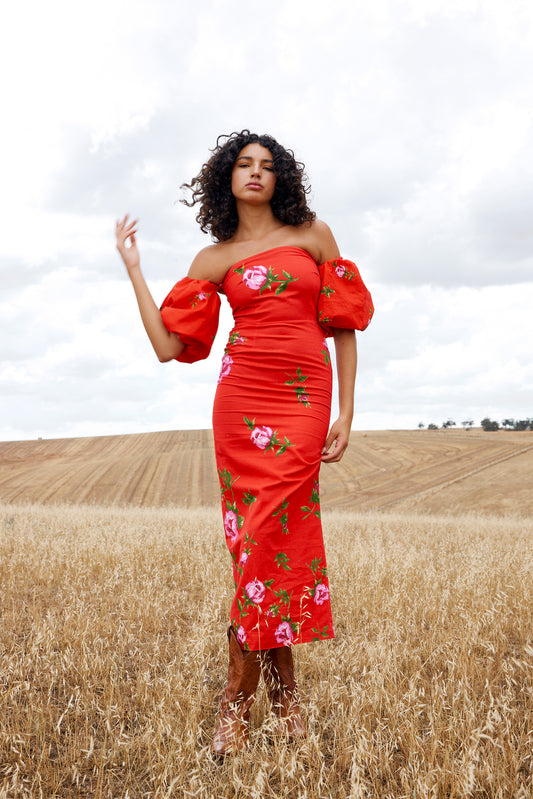 Evie Dress in Ruby Rose