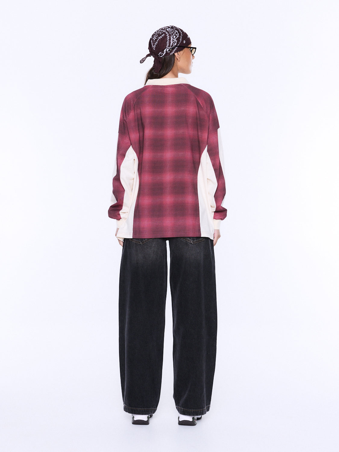 Josie Long Sleeve Polo Burgundy Check