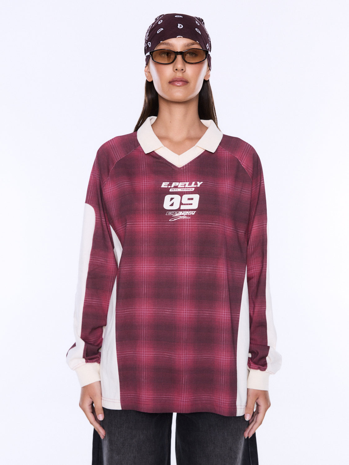 Josie Long Sleeve Polo Burgundy Check