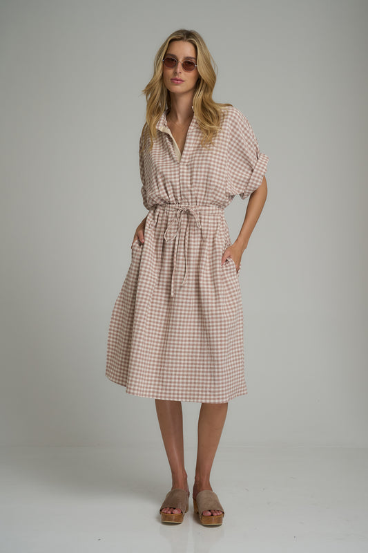 Elsie Dress Almond Check