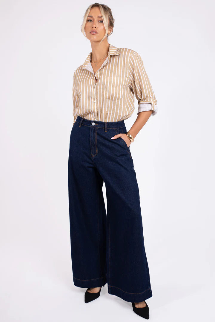 Tan Stripe Boyfriend Shirt
