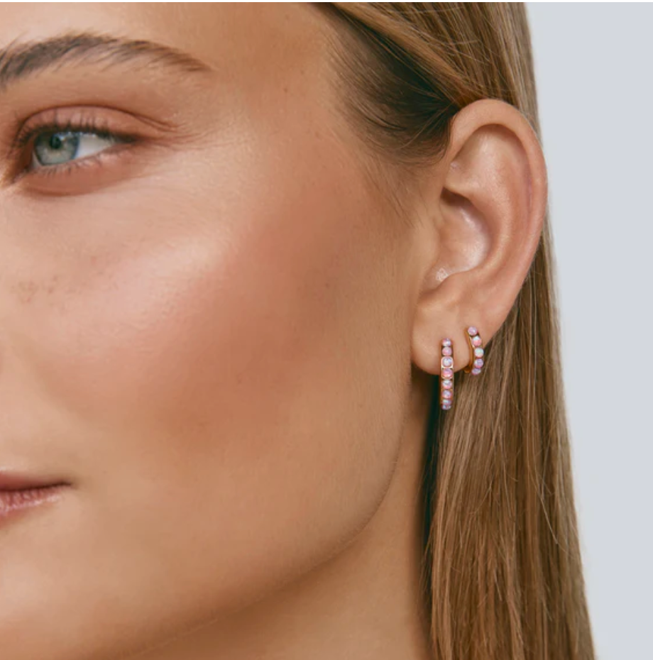Pink Opal Crystal Midi Hoops