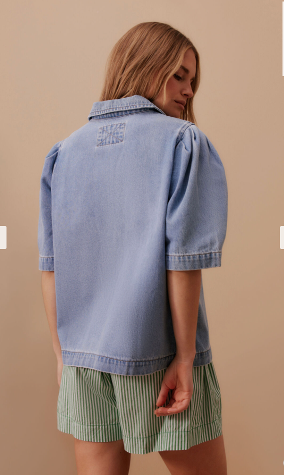 Dylan Pleat Sleeve Denim Shirt - Vintage Blue