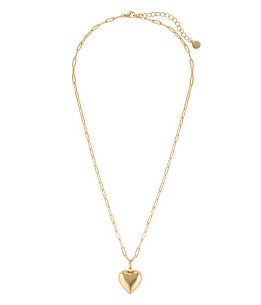 Ella Puffy Heart Necklace Gold